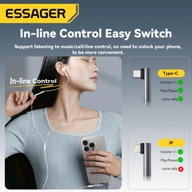 Essager L-Shaped Type-C to 3.5mm Audio Adapter 3