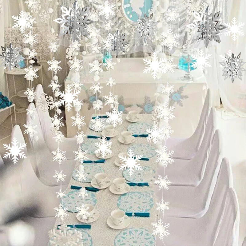 Winter Snow Wonderland Decor Kits 3D Artificial Snowflakes Paper Garland  Frozen Birthday Party Ornaments Christmas Decorations