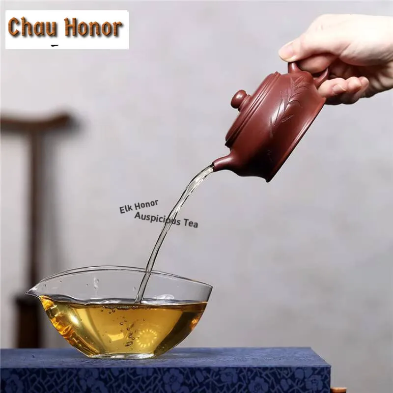 150ml Yixing Purple Clay Teapots Handmade Engraved Bamboo Pot Raw Ore Dragon's Blood Sand Tea Maker Kettle Zisha Tea Set Gifts