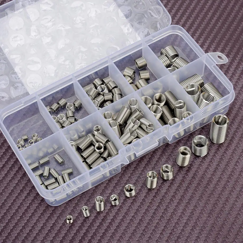 150 Pz Argento Universale Auto M3 M4 M5 M6 M8 Rivetto Dado Helicoil Filettatura Riparazione Inserto Kit In Acciaio Inox