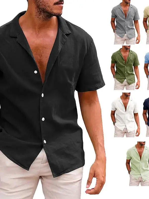 

Solid Color LapeL Oversized Casual American Short Sleeved Shirt