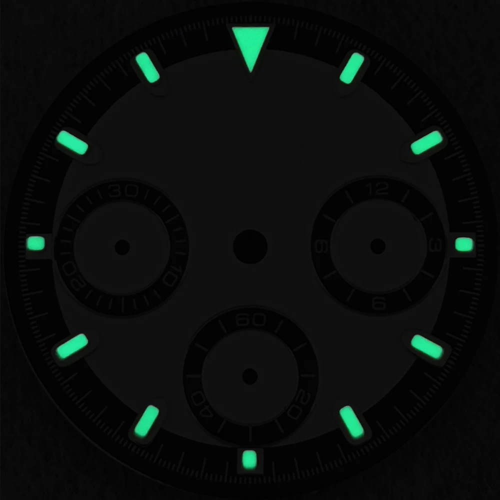 29.5mm Green Luminous Chronograph Dial with 6 Hands for Quartz Movement Watches