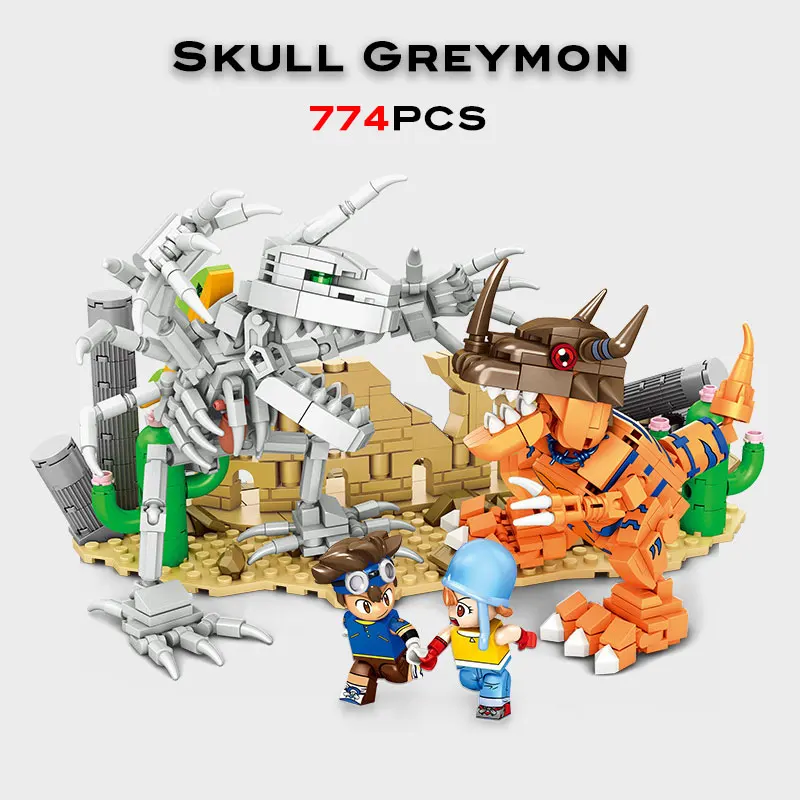 

Digimon Monsters Battle Scene Japan Cartoon Building Blocks Skull War Greymon Metal Garurumon Model Bricks Toys with Children's