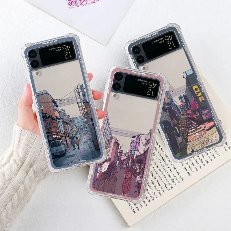 Anime House Scenery Japan Airbag Case Per Samsung Galaxy Z Flip4 Flip3 Z Flip 4 5 Zflip Z Flip3 Flip4 Silicone Funda Cover Per Telefono