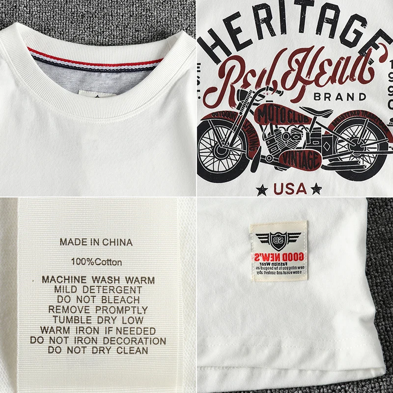 カジュアル 半袖 アメリカン レトロ バイクプリント Tシャツ ヴィンテージコットン半袖 Tシャツメンズオートバイプリント夏