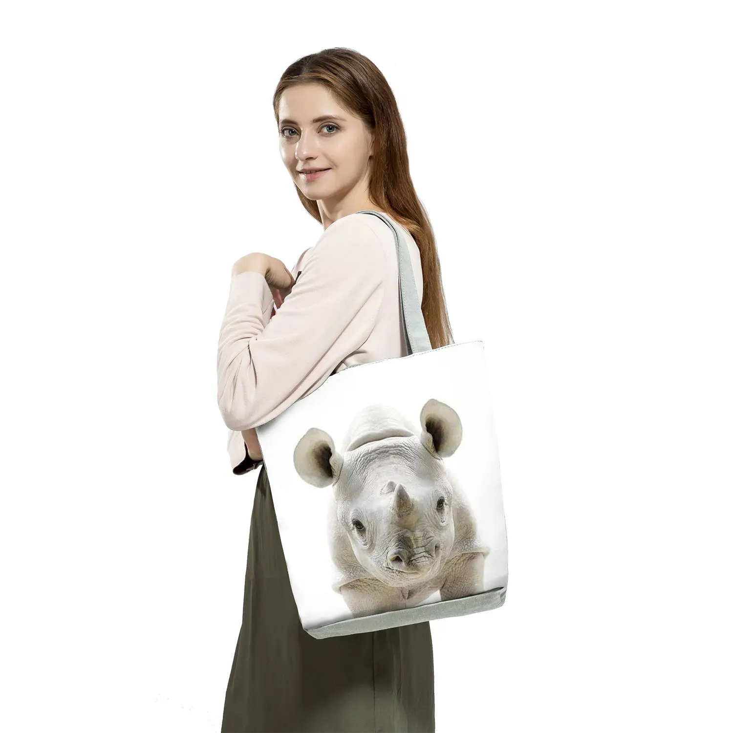 Cute Animal ID Photo Series Totes Panda Koala Elephant Print Women Handbag Casual Tote Shopping Bag Large Capacity Shoulder Bag