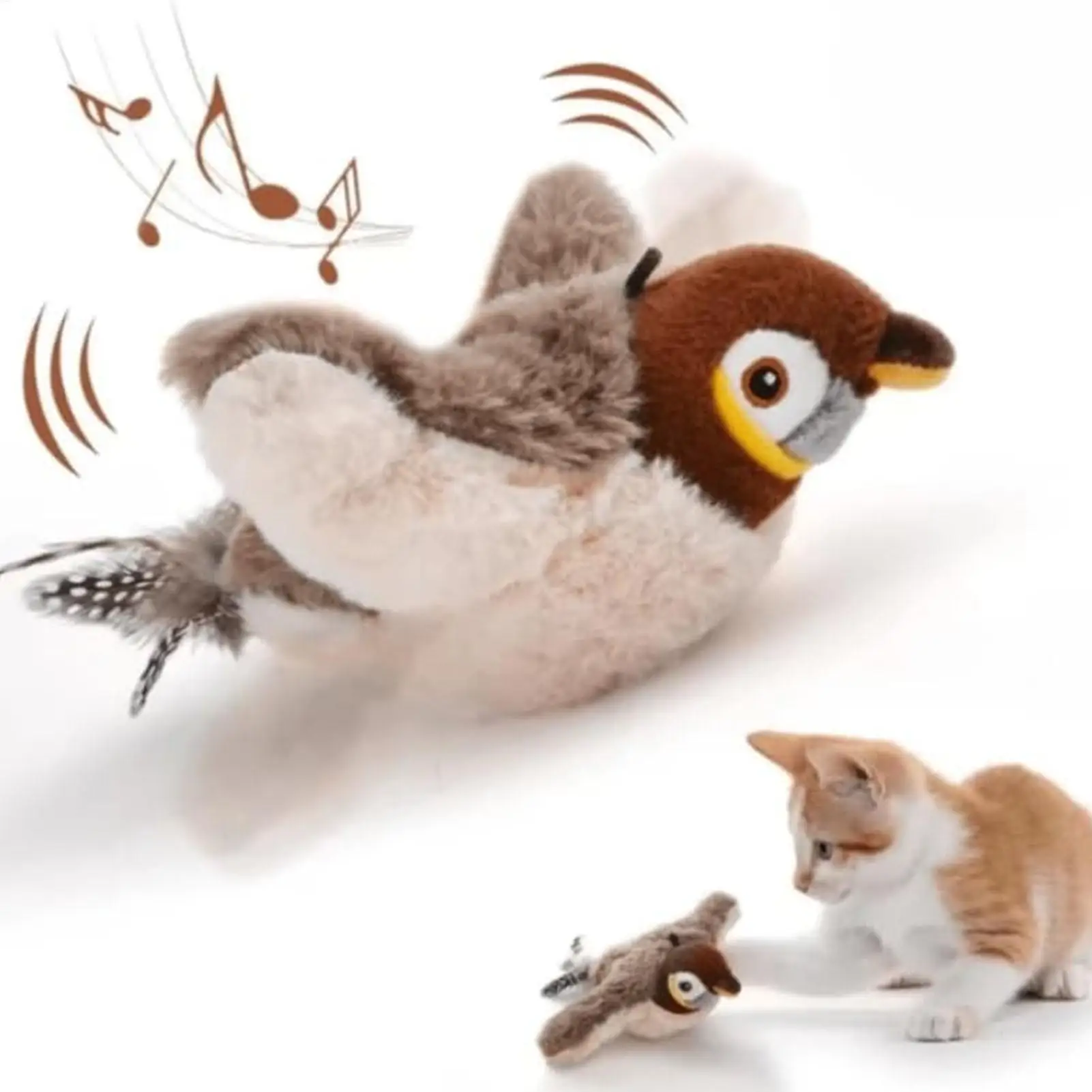 Cat Toy Bird Plush Toys Simulation Bird Toy Sparrow Flapping Wings Kitten Toys Vivid Chirping Rechargeable Interactive Cat Toys