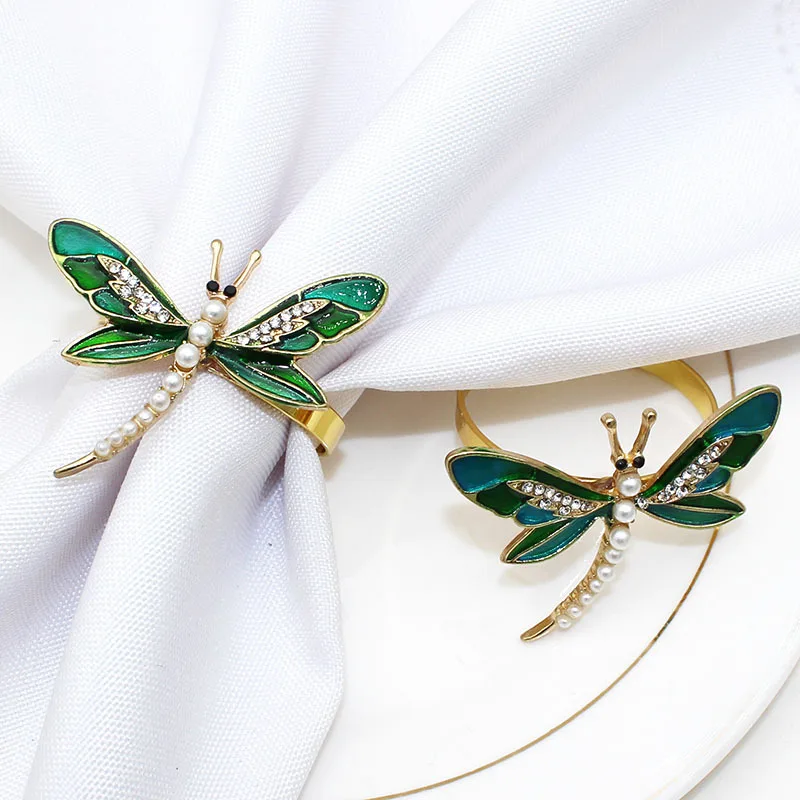 

12pcs/lot Simulation dragonfly napkin ring green napkin buckle holiday party table napkin ring wedding banquet table decoration