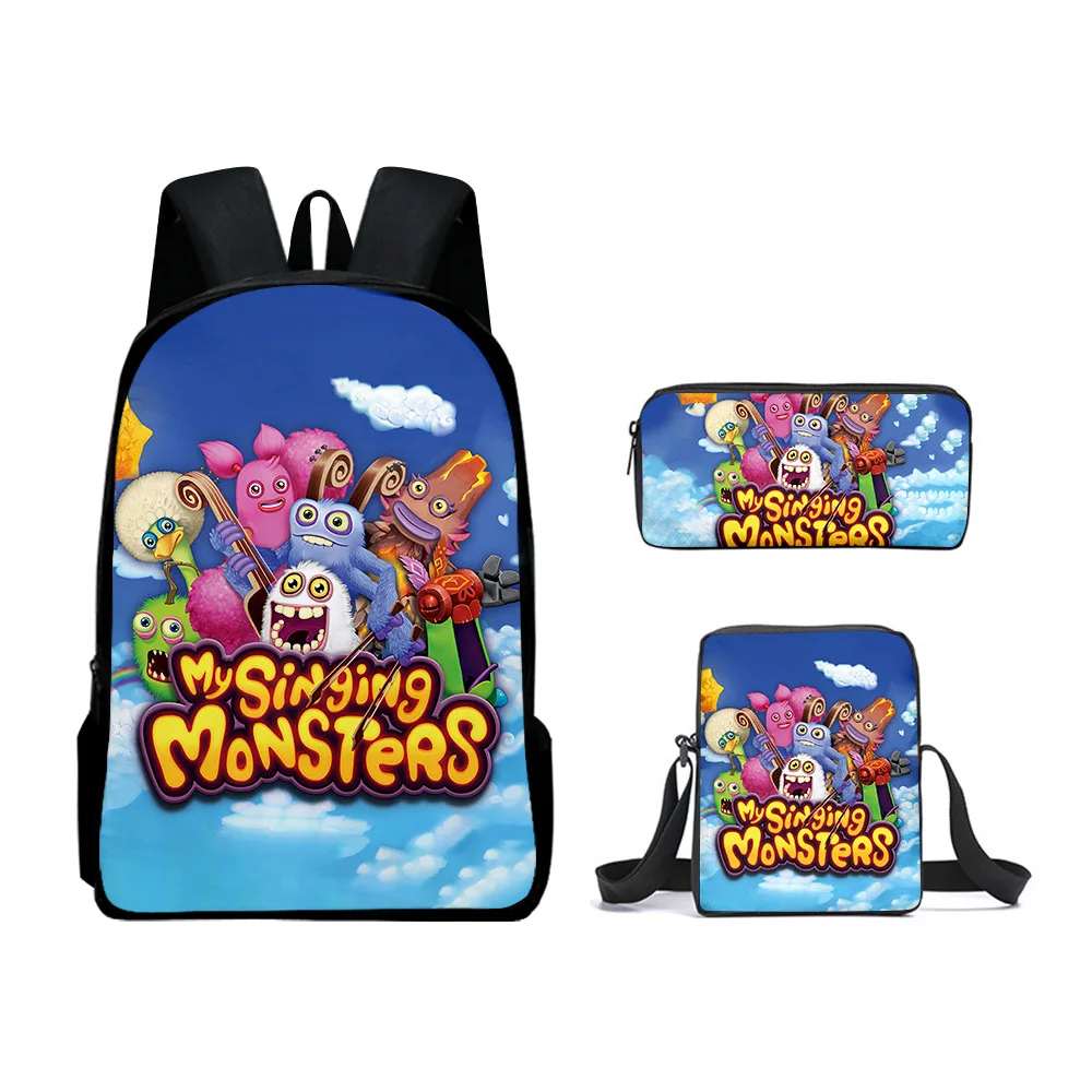 My Singing Monsters Backpack Schoolbag 3D Printed Anime Cartoon Boys Girls Notebook Backpack Shoulder Bag Pencil Case 3psc/set