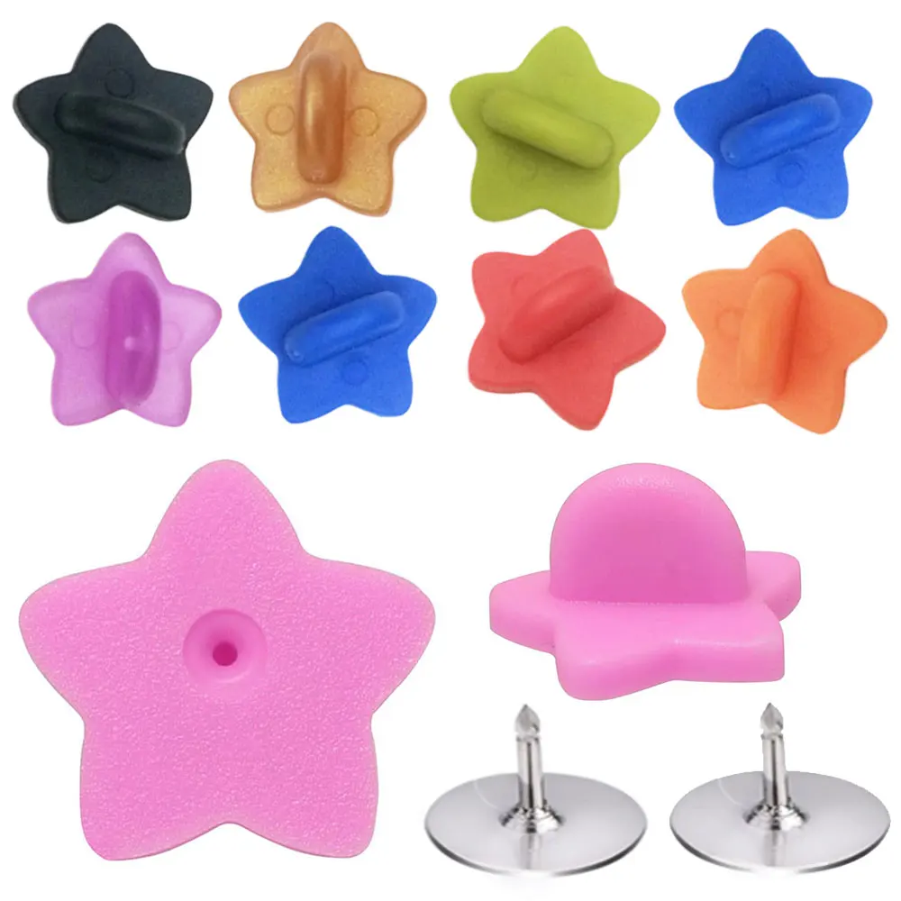 50pcs Rubber Pin Backs Star Brooch Bukle Button Clasp Back Stopper for diy Jewelry Making Badge Holder Nail Tie Back Replacement