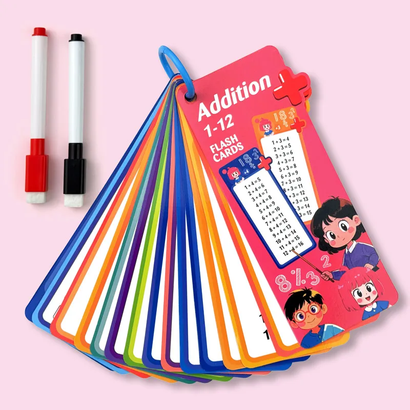 Reusable Flashcards Erasable Math Practice Cards for Kids Learning Addition Subtraction Division Early Education Toy