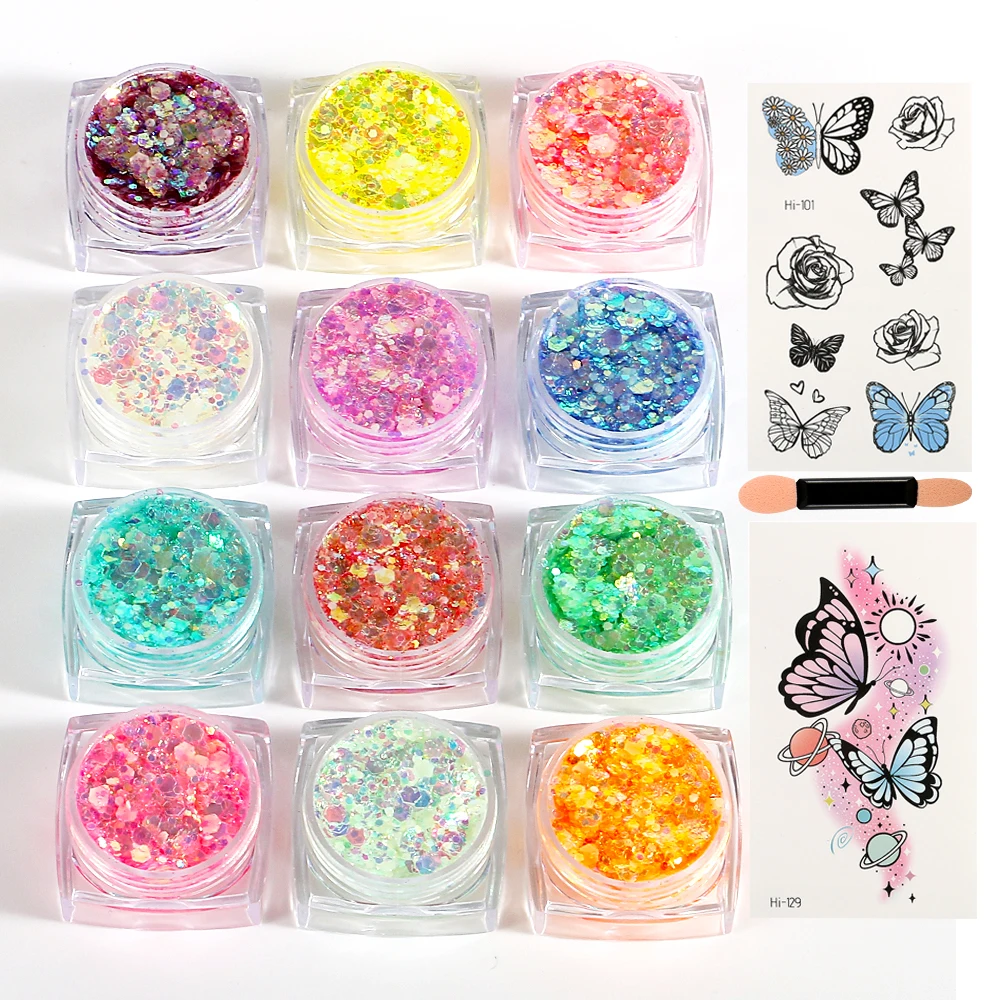 Bowitzki 12 Colors Glow in The Dark Glitter Gel Face Glitter Body Glitter Gel Hair Glitter Gel  UV Glitter or Raves Festivals ﻿ 2