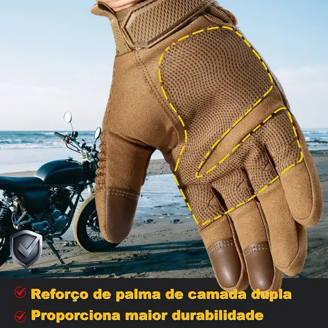 Luvas de Dedos Completos para Motocicleta, Couro PU, Touchscreen, Engrenagem de Proteção para Corrida, Equitação, Moto, Motocross, Enduro 4