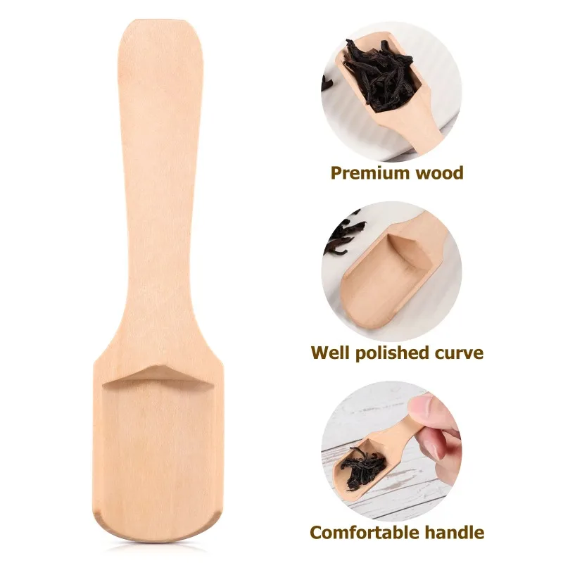 Natural Wooden Tea Scoop Coffee Spoon Small Grain Rice Scoop Kitchen Utensil Premium Wood Well Polished Curve Comfortable Handle