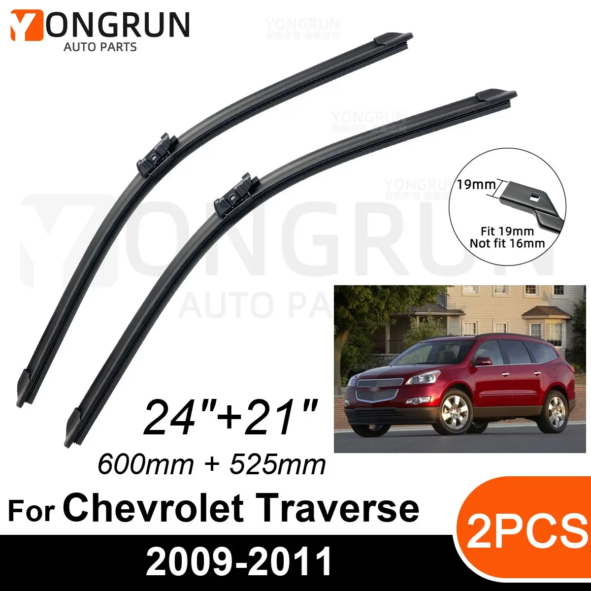 

Car Front Windshield Wipers For Chevrolet Traverse 2009-2011 Wiper Blade Rubber 24"+21" Car Windshield Windscreen Accessories