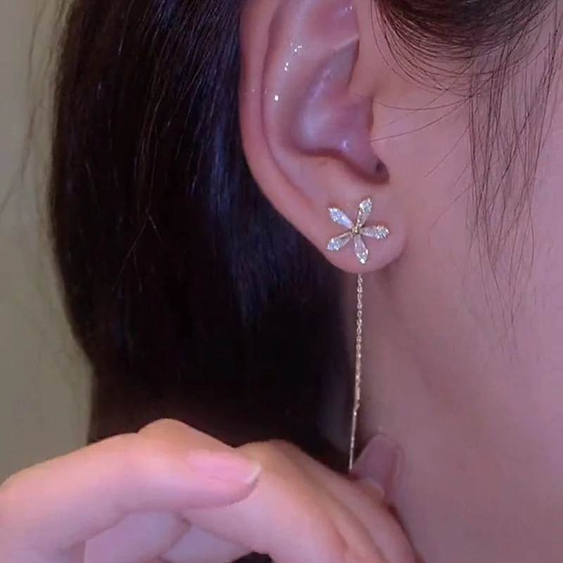 Drop Earrings S925 Silver Needle Micro-inlaid Zircon Flower Ear Line Exquisite Luxury