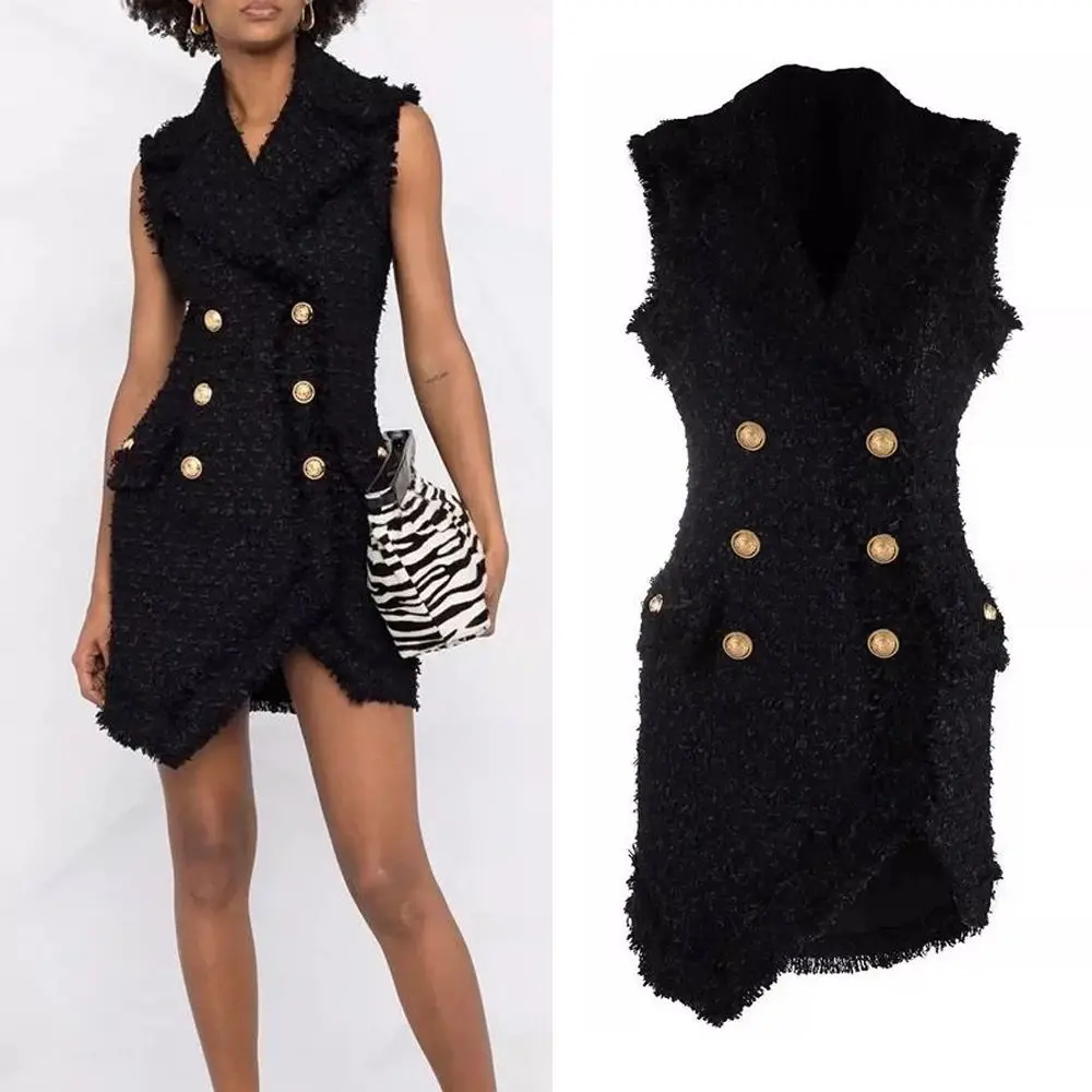 

2022 Spring And Autumn New Fashion Tweed Mid Skirt Temperament Commuter High Waist Slim Woman Small Fragrance Style Suit Dress