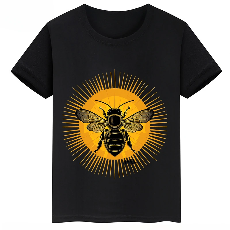 thumbnail image 1 of Ropa infantil con estampado de abejas, camisetas negras de manga corta de verano para niños, camisetas de algodón personalizadas para niños y niñas, 1 of 5