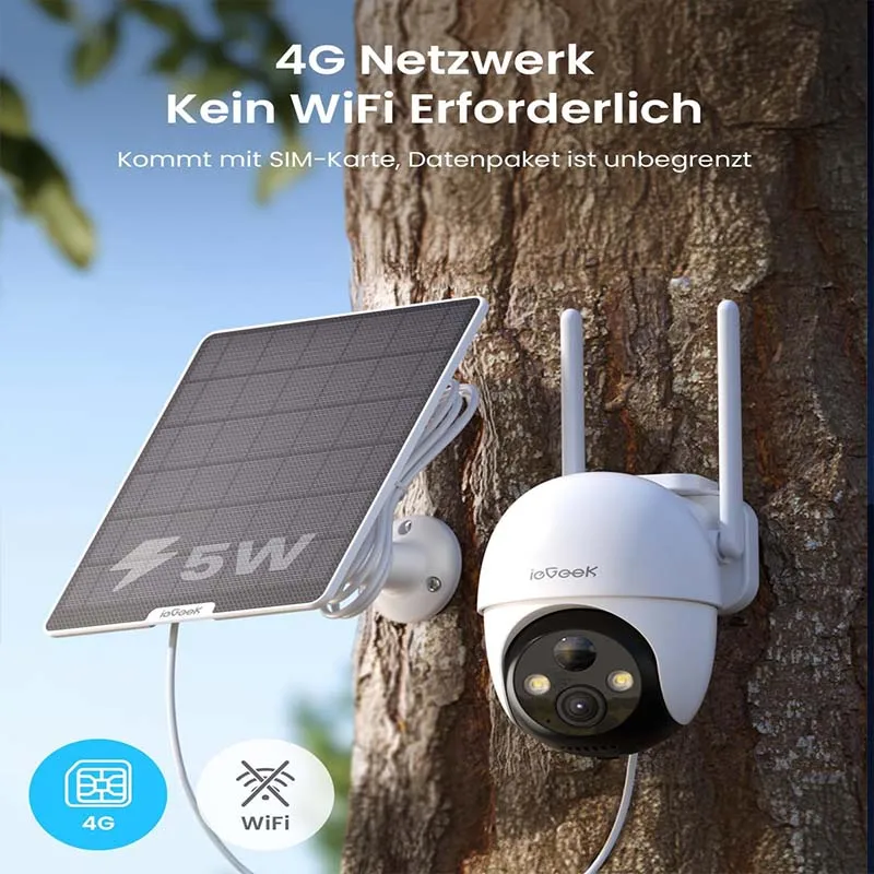 ANRAN 4G LTE Telecamera Solare con SIM Scheda, 2K Telecamera Esterno