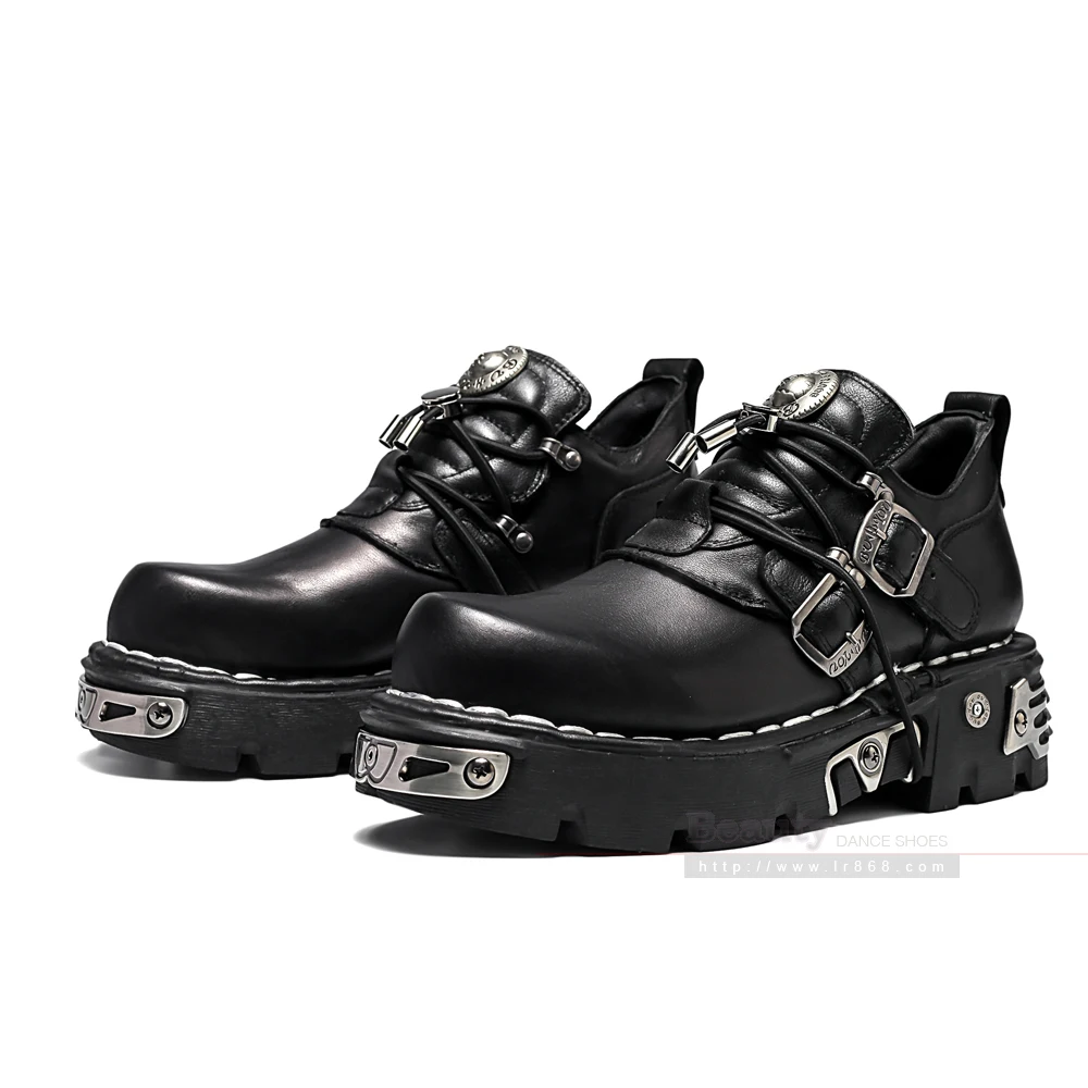 New Men Leather Motorcycle Boots British Style Retro Dark Punk Men Shoes Metal Niche Design Low Top Platform Womens Party Shoe