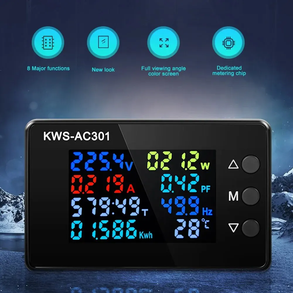 KWS-AC301 Wattmeter Power Meter Voltmeter AC 50-300V Voltage Power Analyzers LED AC Electricity Meter 0-20/100A Detector
