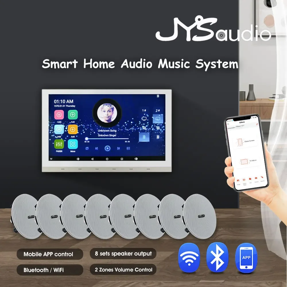 Smart Audio 10 inch Big Wall Sound Amplifier 8 Channels Android Amp Home Theater Sound System  5.25 inch Coxial Ceiling Speaker