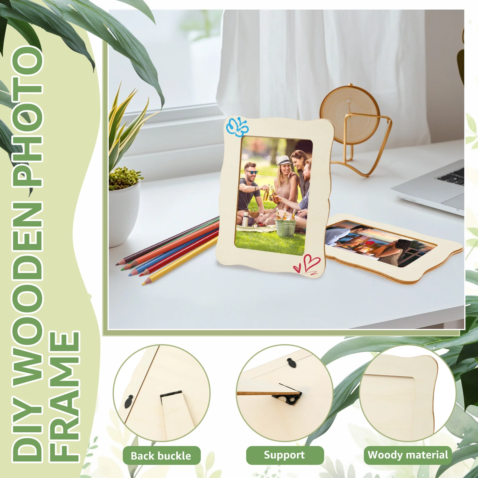 Unfinished Wooden Frames 10Pcs Wavy/Rectangle Photo Holder DIY Painting Crafts Photo Display Stand Home Office Desktop Decor photo frame wood canvas frame wood photo frame wood frame wood picture frame