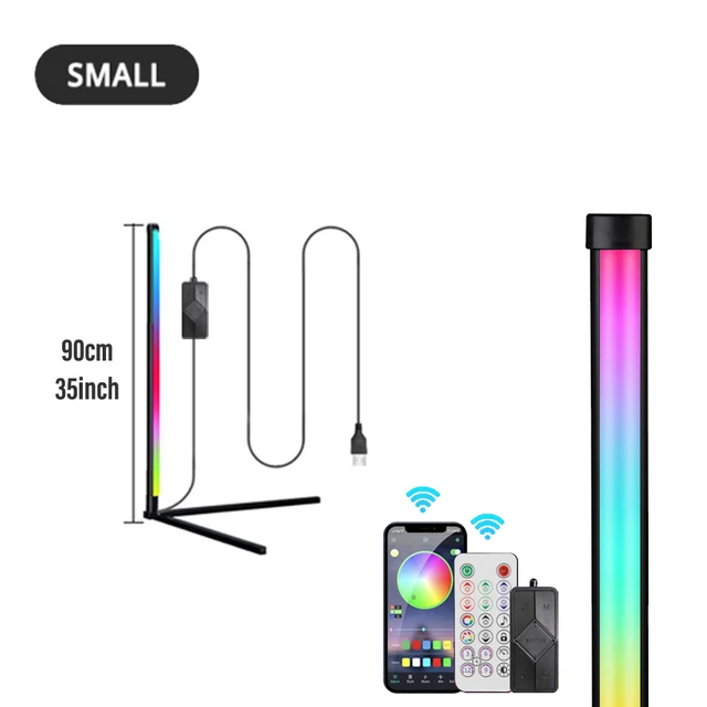 Lampada da terra a LED RGB, lampada da terra angolare girevole per camera da letto, telecomando Bluetooth, sala giochi, TV in diretta, lampada decorativa_voghion.com