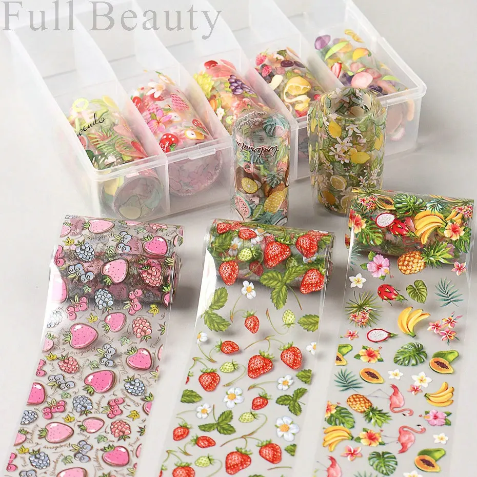 Nail Transfer Stickers Fruit Design Gel Decals Holographic Foil Slider Decoration Art DIY Manicure Accessories Tool 10 Rolls/Box