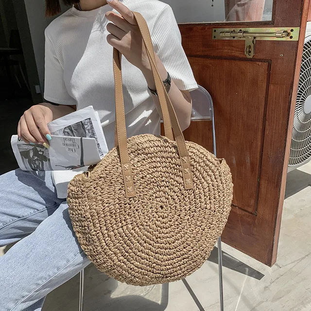 Raffia Circle Round Straw Beach Bag Raffia Bag Straw Purses For