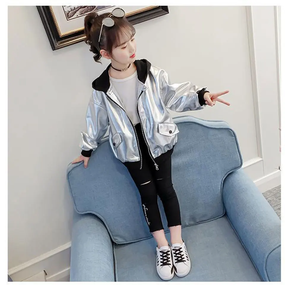 

New Summer 2022 Fashion Children Black Hooded Jackets Coat Spring Autumn Kids Baby Girls Outerwear For Age 3T 4 6 8 10 12Year