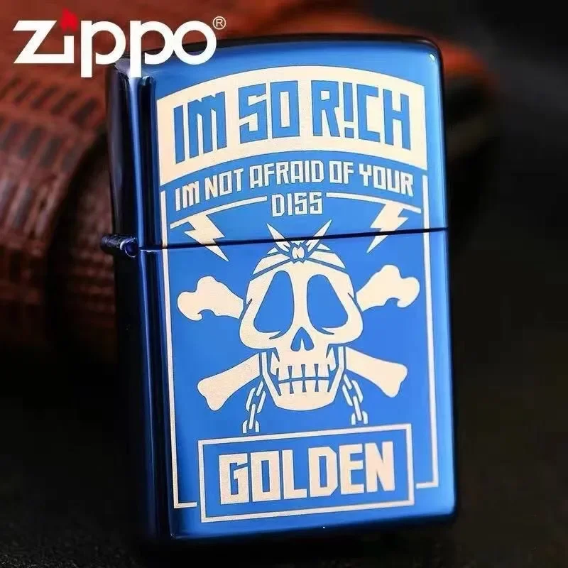 Accendino Zippo Skull Blue Ice Chrome Collezione Antivento In Scatola