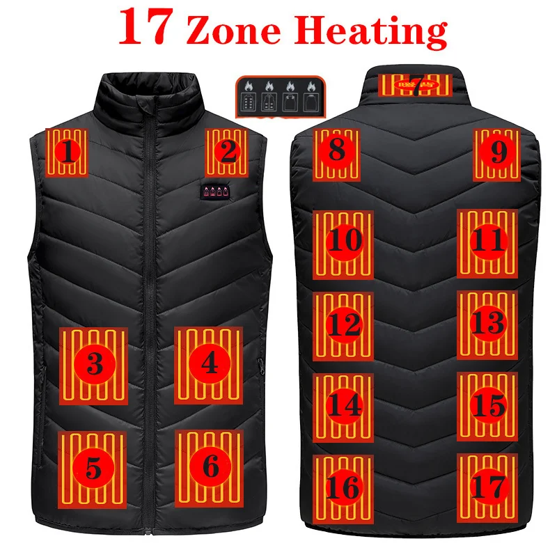 thumbnail image 1 of Chaleco calefactable de 17/13/9 áreas para hombre y mujer, chaleco calefactor eléctrico, chaqueta calefactable por USB, chaleco calefactable, chaqueta calefactora para invierno, 1 of 5