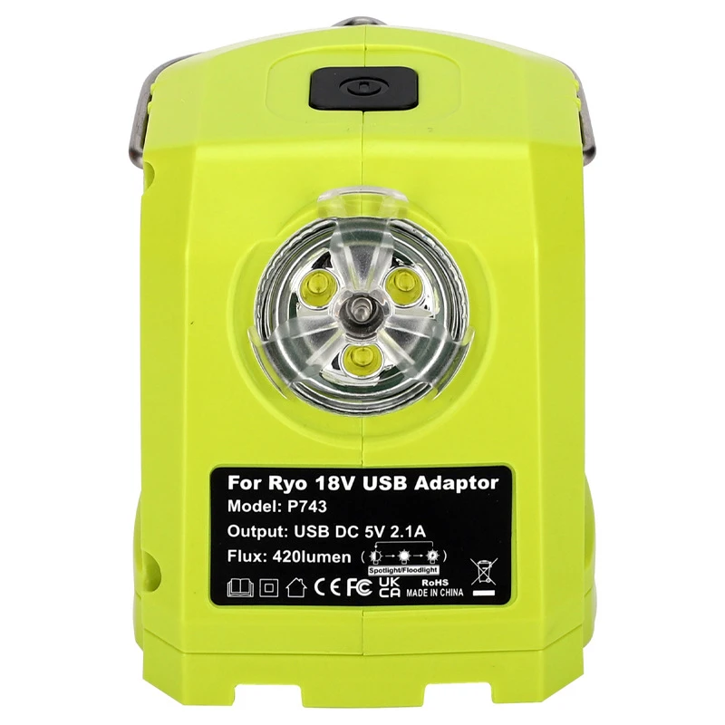 Portable Spotlight LED Work Light For RYOBI 14.4V-18V Li-ion Battery Dual USB Ad