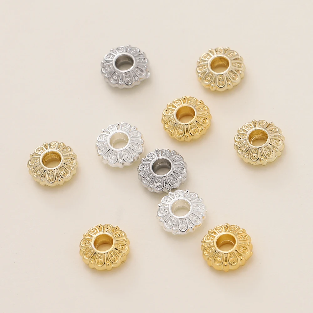 Perles d'espacement plates en alliage plaqué or 14/18K, 2x6mm, 10 pièces/lot, pour bricolage, Bracelet, collier, accessoires de fabrication de bijoux