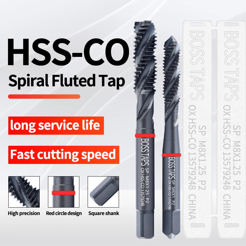 HSS-CO JIS Standard Red Ring OX Coating Spiral Fluted Tap M2 M2.5 M3 M4 M5 M6 M8 M10 M12 Machine Scr