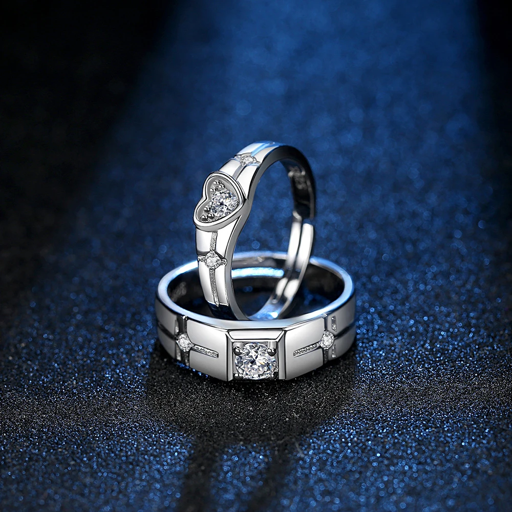 Real 925 Stelring Silver Woman's Heart Square Crystal Zircon Couple Ring For Men XY0390 silver heart ring silver rings silver ring