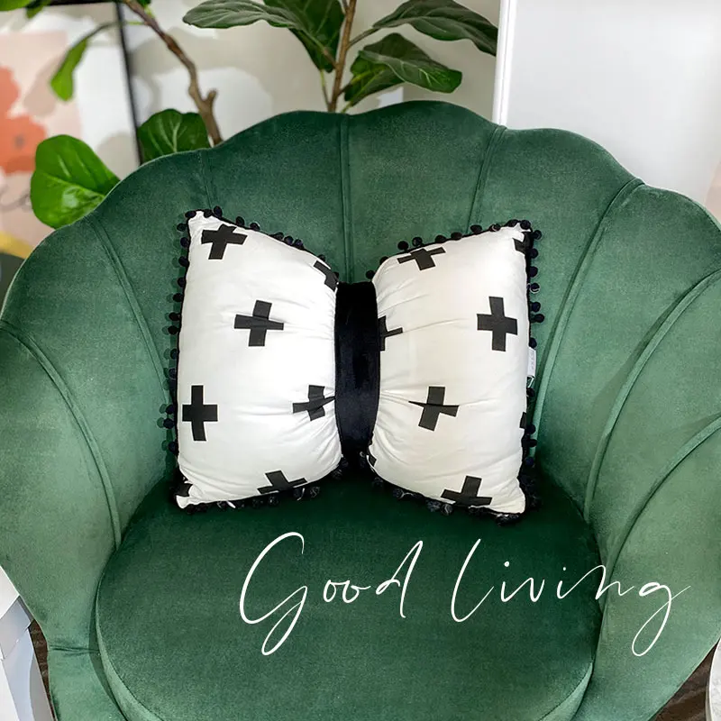 Muzzi High Quality Toys Kids Bowknot Bow Pillows Black And White Striped Neck Pillow Decorative Soft Pillow For Kids Room
