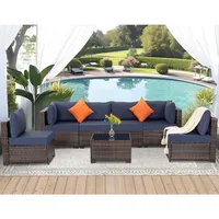 Wicker Sectional Sofa Set Rattan Modular Patio Conversation Sets with Cushions Couch Set & Coffee Table for Outside Garden 1