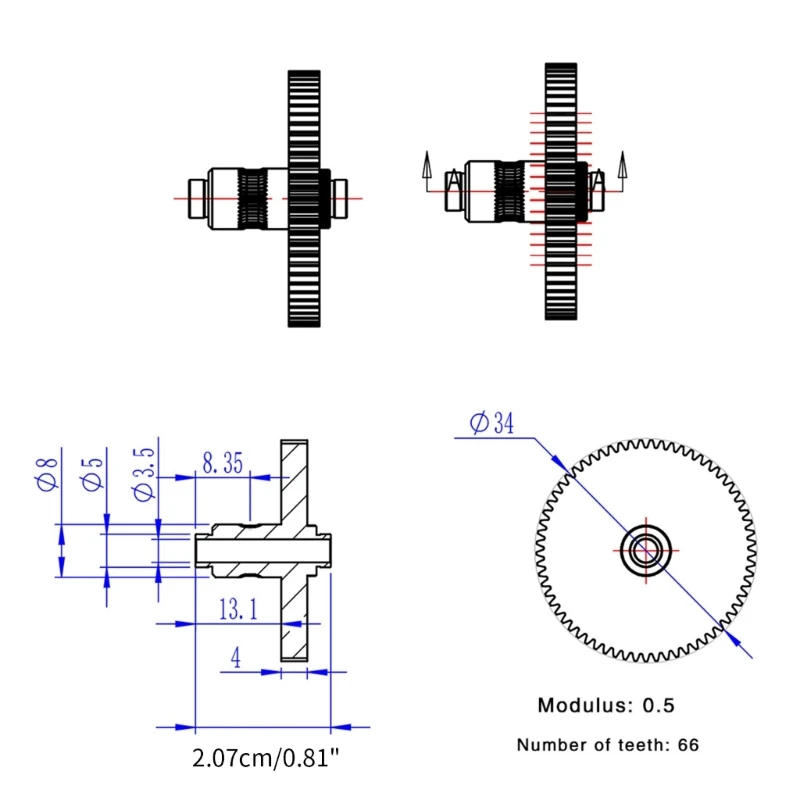 Gear with 66 Teeth for Titan Extruder Feeder Gear 3D Printer Part