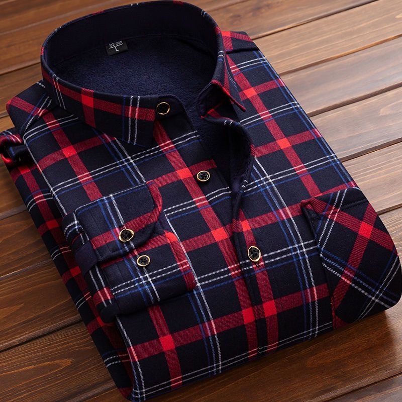 2024 Autumn/Winter Fashion Trend Plus Fleece Thick Warm Shirt Men's Casual Loose Comfortable Large Size Long Sleeve Shirt M-5XL