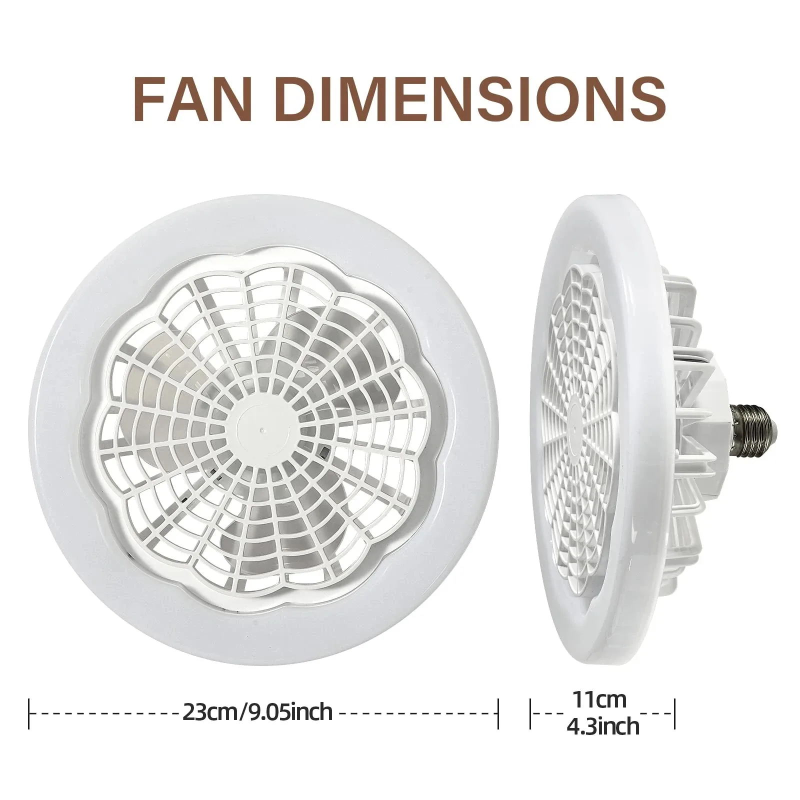 E27 Socket Fan Light with Remote Screw-in Ceiling Fan Indoor Enclosed Small Ceiling LED Wireless Ceiling Fan Light for Bedroom