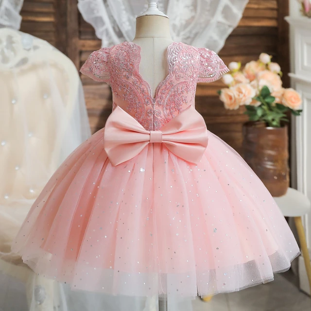 Vestido do bebê bonito arco recém-nascido vestidos da princesa para o bebê  1 ano vestido de aniversário da criança infantil vestido de festa vestido  de batismo - AliExpress