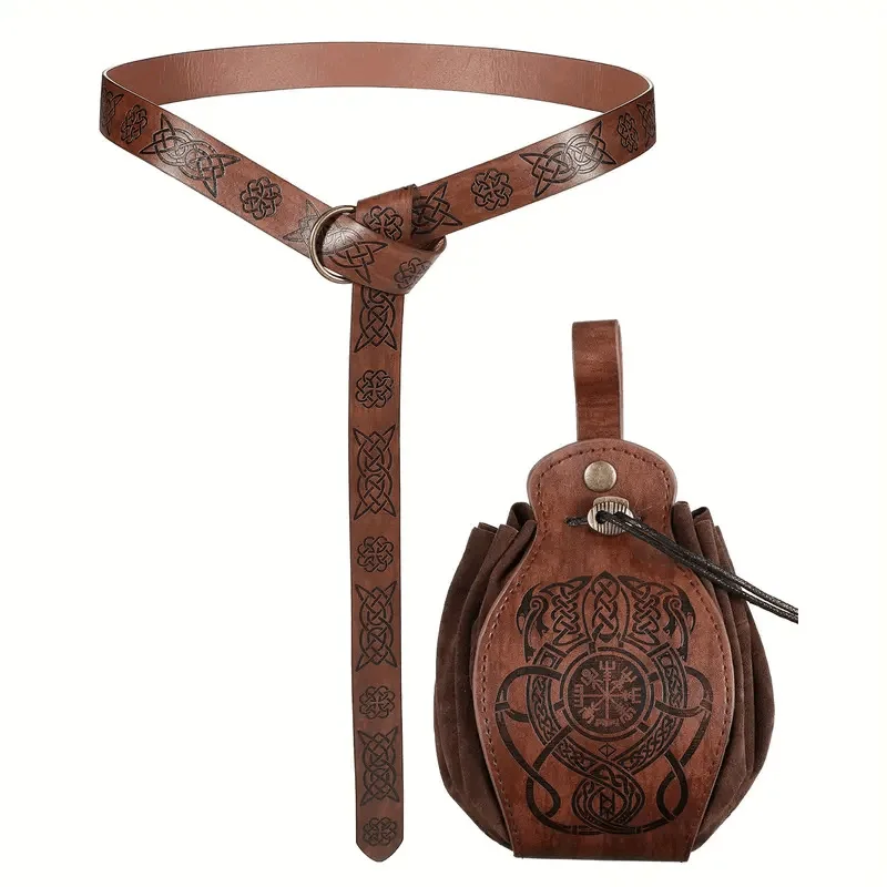 

2pcs Medieval Viking Belt Faux Leather Belt Pouch Renaissance Cosplay Set Leather Belt Medieval Bag Accessories