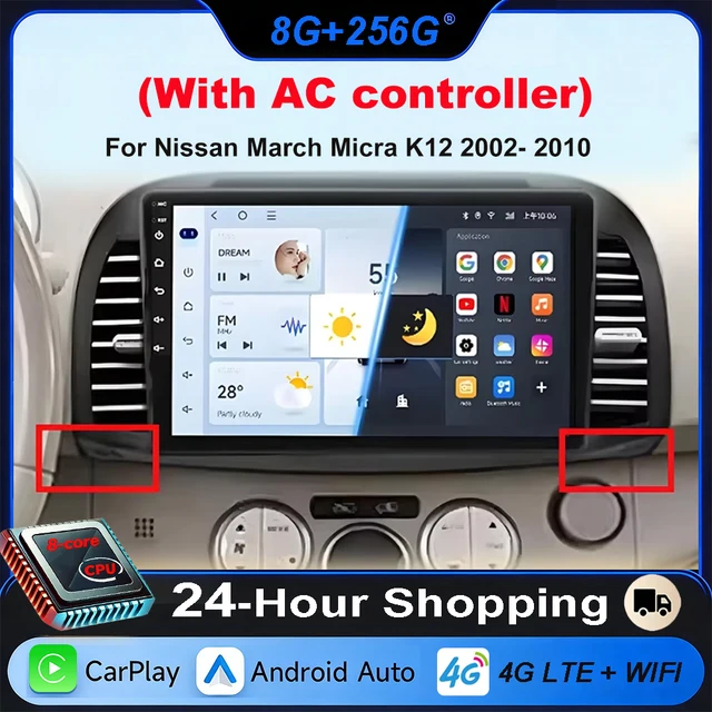 Carplay Android autoradio pour Nissan March Micra K12 2002- 2010 Auto GPS Navigation unité principale stéréo 4G WIFI multimédia sans fil 1