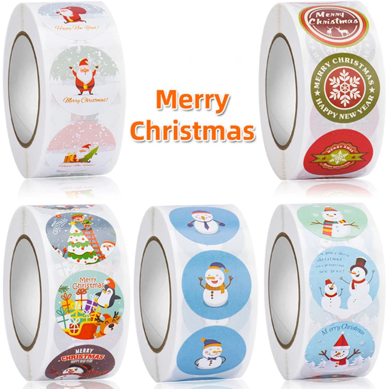 

500Pcs/roll Christmas Theme Seal Labels Stickers Merry Christmas Stickers For DIY Gift Baking Package Envelope Stationery Decor