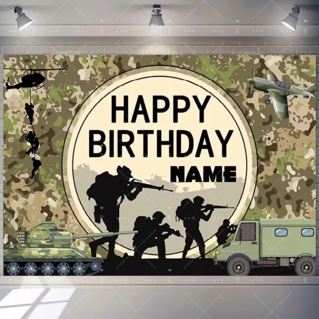 Militär-Armee-Thema Geburtstagsparty-Dekoration Hintergrund Tarnmuster Soldat Flugzeug Panzer Auto Hintergrund Jungen Foto-Banner Geschenke – Detail 2