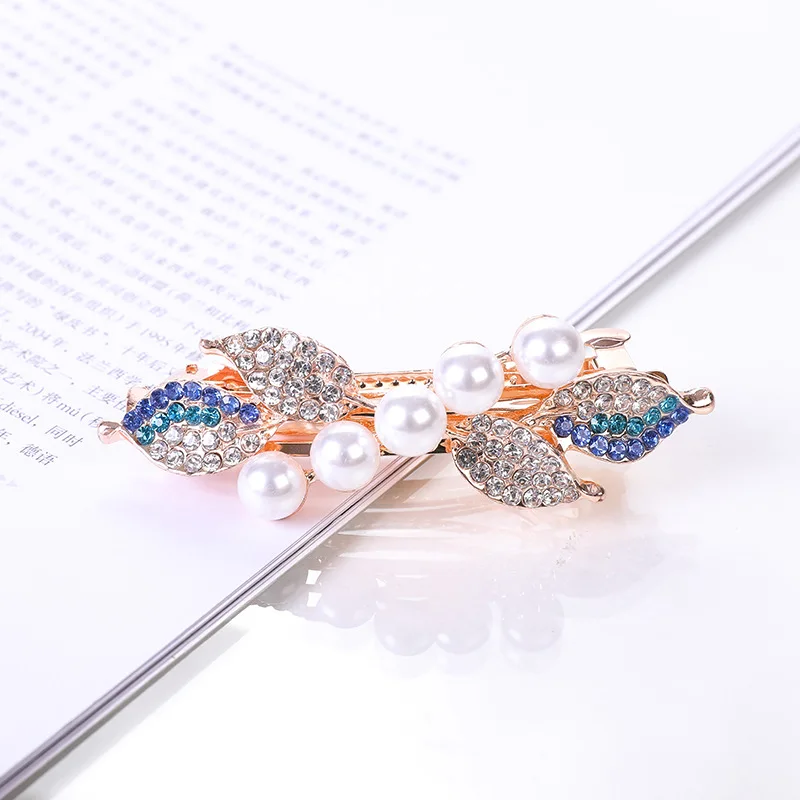 Kristall Floral Haarnadel Mädchen Damen Hairwear Schmuck Für Frauen Strass Legierung Haar Clip Party Barrettes Blatt AE024 – Detail 13