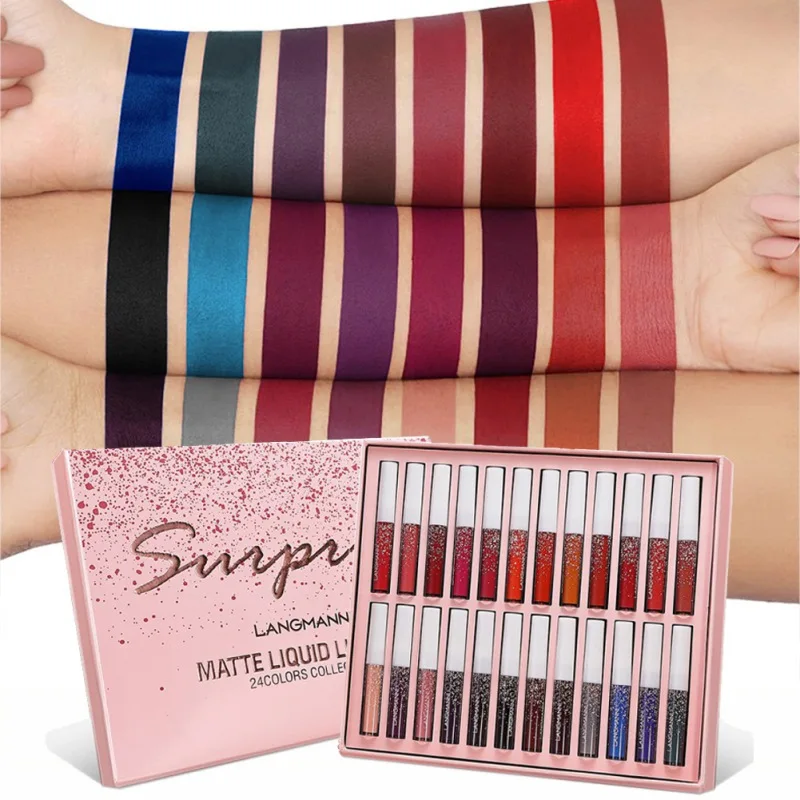 

24 Colors Matte Velvet Lipstick Long Lasting Tint Liquid Lipsticks Waterproof Non-Stick Cup Lip Gloss Set