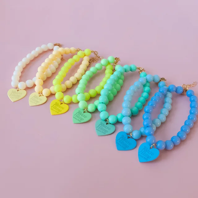Pet Colorful Love Collar Dog Pearl Necklace Rainbow Multi Color Dog Necklace Puppy Accessories Dog Accessories for Small Dogs 5